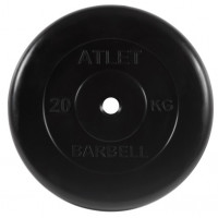 Диск обрезиненный d51мм MB Barbell Atlet 20кг черный MB-AtletB51-20