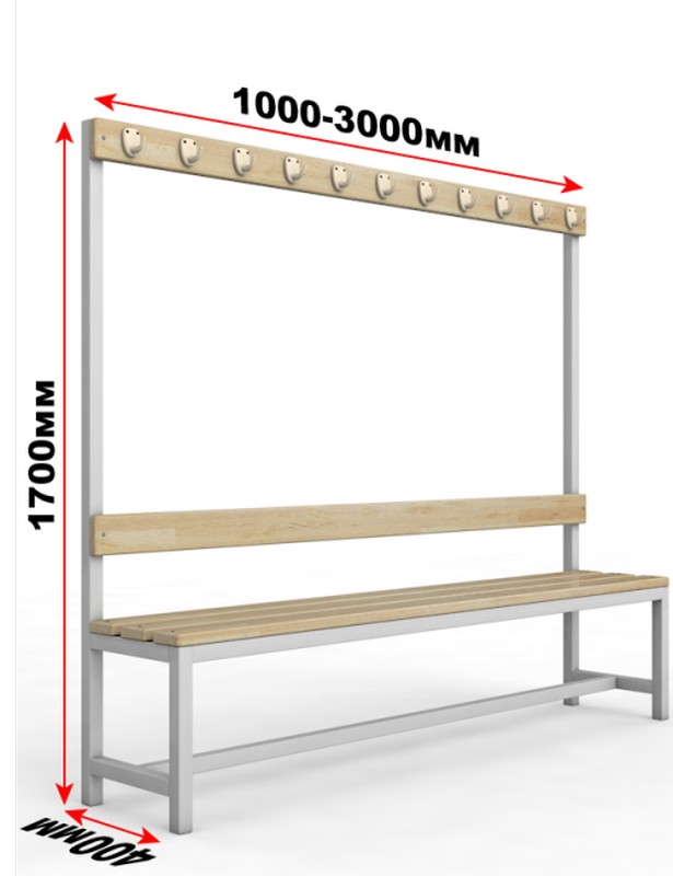Скамейка для раздевалки c вешалкой односторонняя неразборная, 250см Glav 10.100-2500 615_800