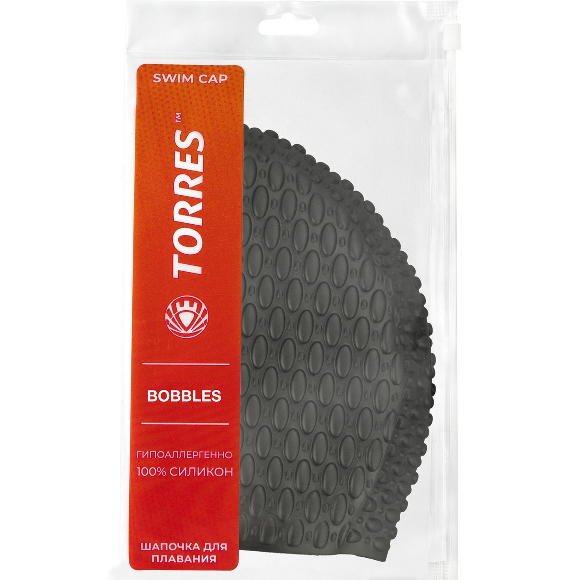 Шапочка для плавания Torres Bobbles, силикон SW-12204BK черный 2000_2000